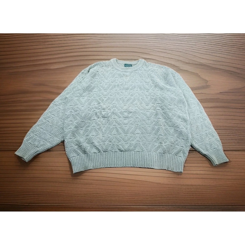 VTG‎ Izod Knit Sweater Women's XL Oversized Sea Foam Green Cable Knit Chevron